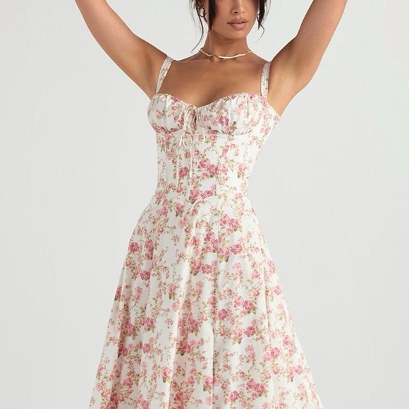 house of cb floral corset dress Clothing: Midi Dresses: 'Kelly' Royal Rose Print Corset Midi Sundress
